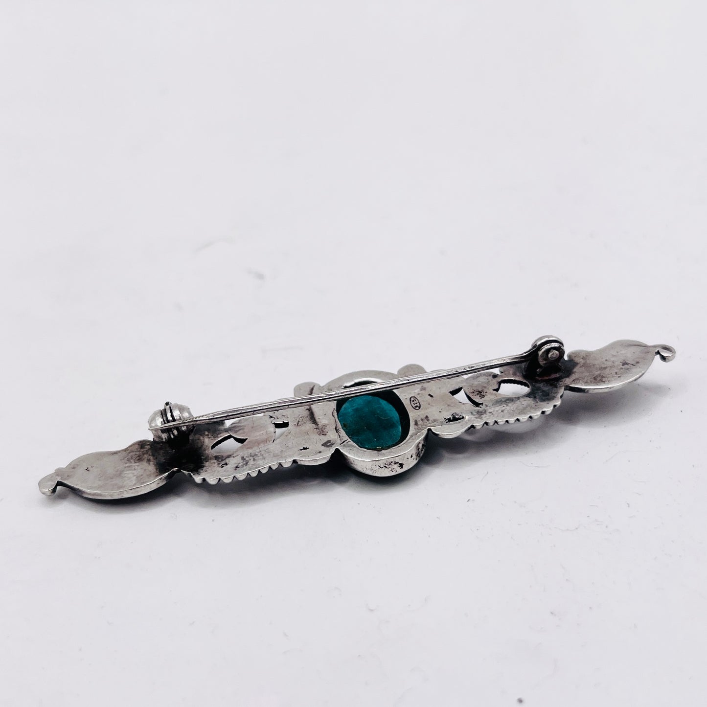 Anello Artigianale SPILLA MALACHITE Mod. SPILLA Realizzato con Antica spilla in Argento (Prima Metà del ’900)