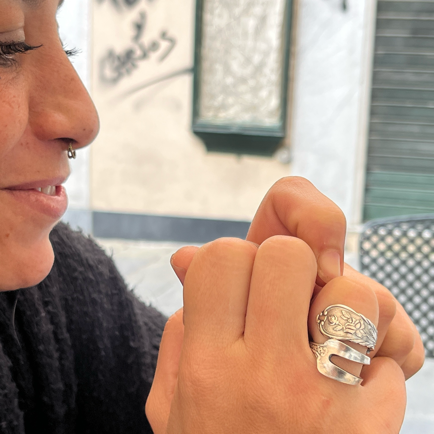 Anello Artigianale Mod. FORCHETTINA ROSE Realizzato con intera antica forchettina in Argento (Prima Metà del ’900)