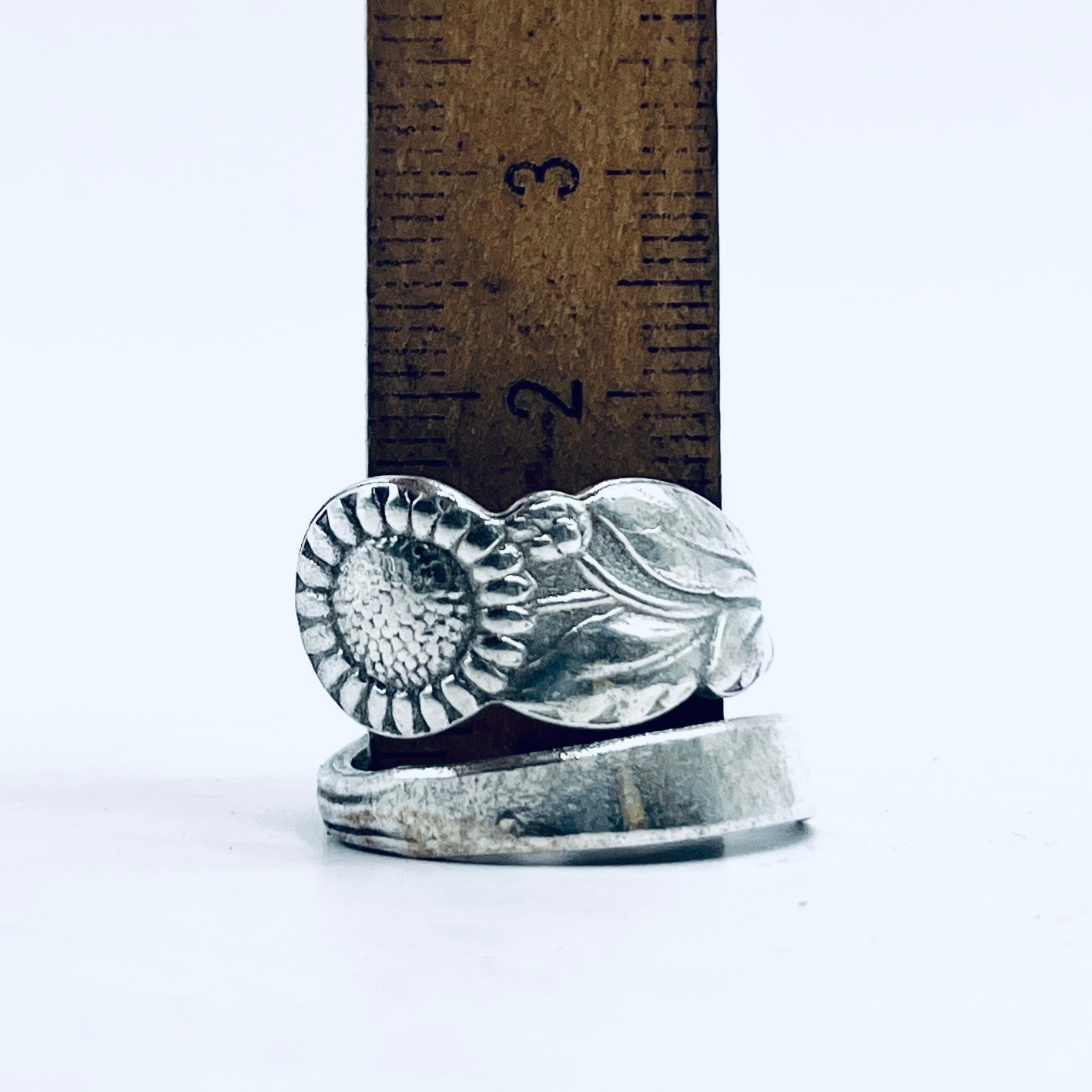 Anello Artigianale GIRASOLE Mod. SPIRALE  Realizzato con  Antica posata in Argento (Prima Metà del ’900)