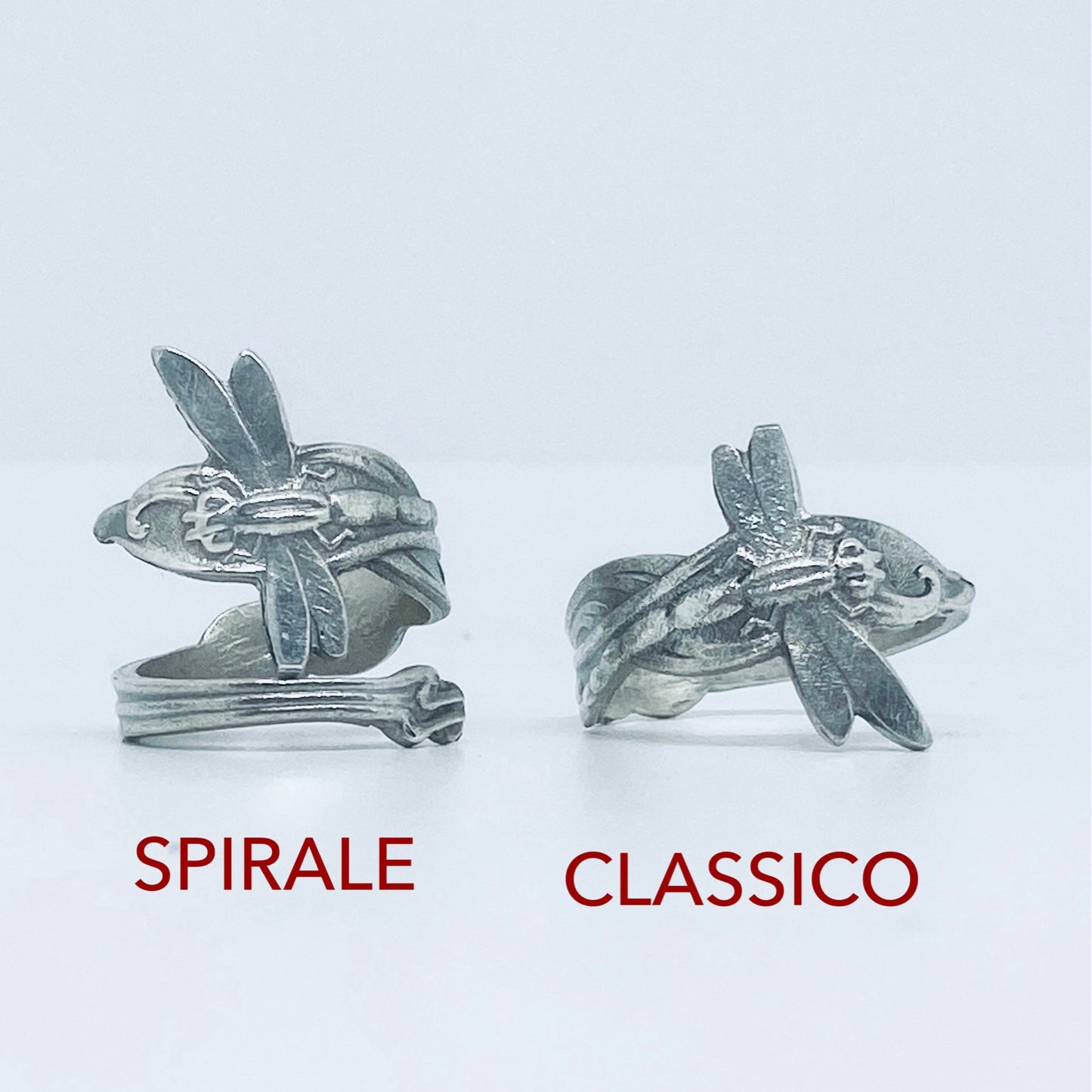 Anello Artigianale LIBELLULA Mod. CLASSICO/SPIRALE  Realizzato con Antica posata in Argento (Prima Metà del ’900)
