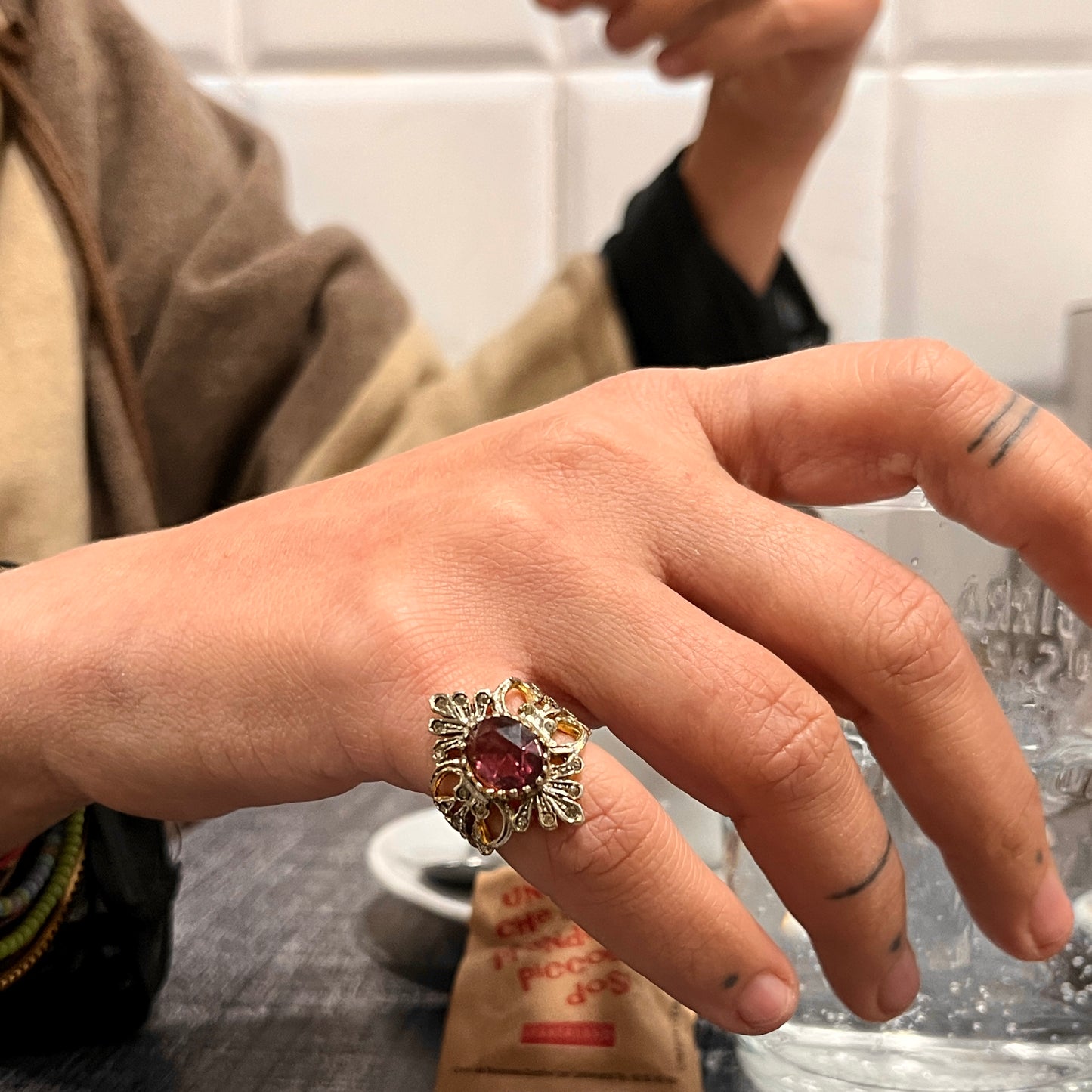 Anello Artigianale SPILLA AMETISTA Mod. SPILLA Realizzato con Antica spilla in Argento (Prima Metà del ’900)