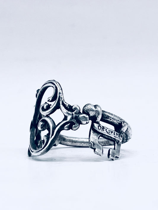Anello Artigianale “CHIAVE CUORE ARGENTO 925” Realizzato con Antica Chiave in Argento