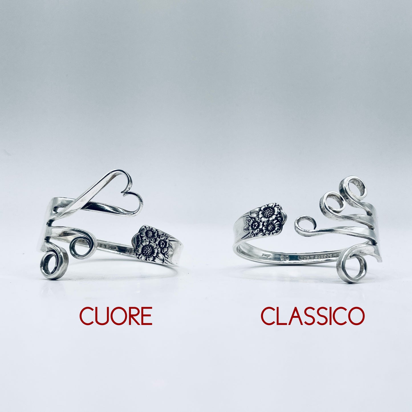 Bracciale Artigianale GIRASOLI Mod. FORCHETTA CUORE/CLASSICO Realizzato con Antica posata in lega d’argento (Prima Metà del ’900)