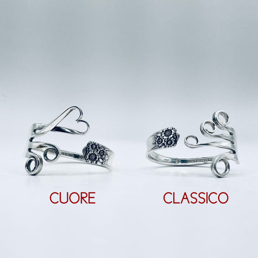Bracciale Artigianale GIRASOLI Mod. FORCHETTA CUORE/CLASSICO Realizzato con Antica posata in lega d’argento (Prima Metà del ’900)