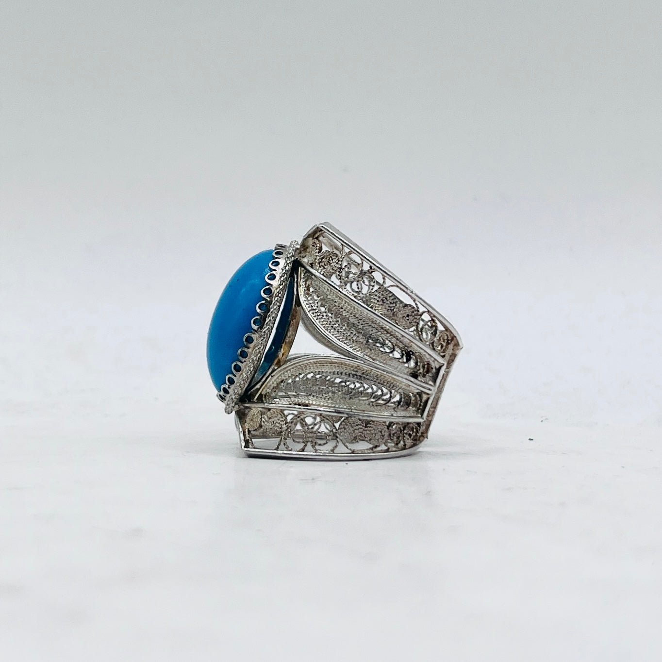 Anello Artigianale SPILLA TURCHESE Mod. SPILLA Realizzato con Antica spilla in Argento (Prima Metà del ’900)