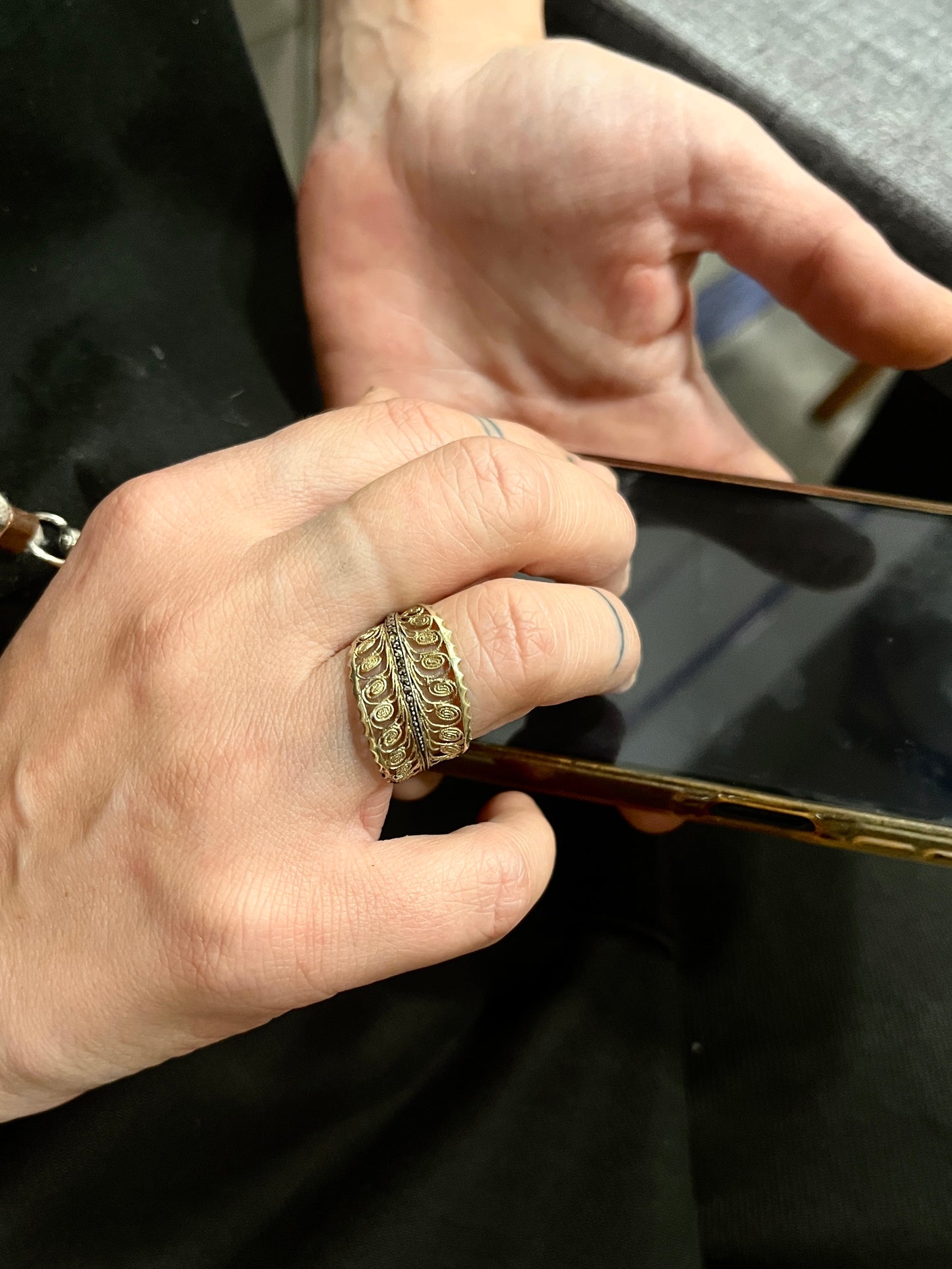 Anello Artigianale SPILLA FELCE Mod. SPILLA FILIGRANA e MARCASSITI Realizzato con Antica spilla in Argento (Prima Metà del ’900)