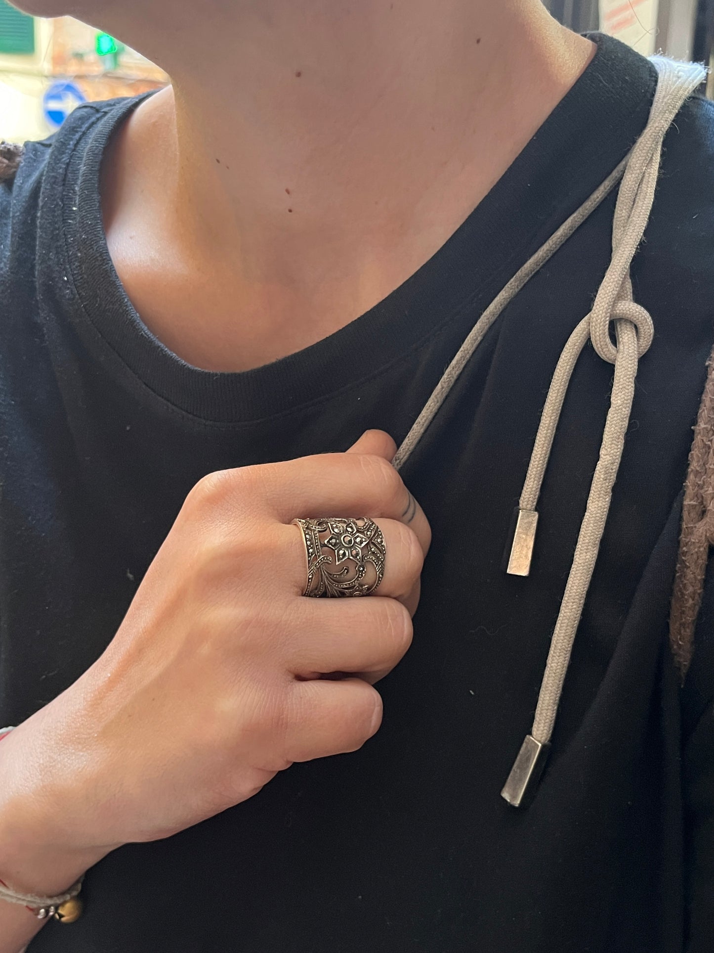 Anello Artigianale SPILLA ROSONE Mod. SPILLA MARCASSITI Realizzato con Antica spilla in Argento (Prima Metà del ’900)
