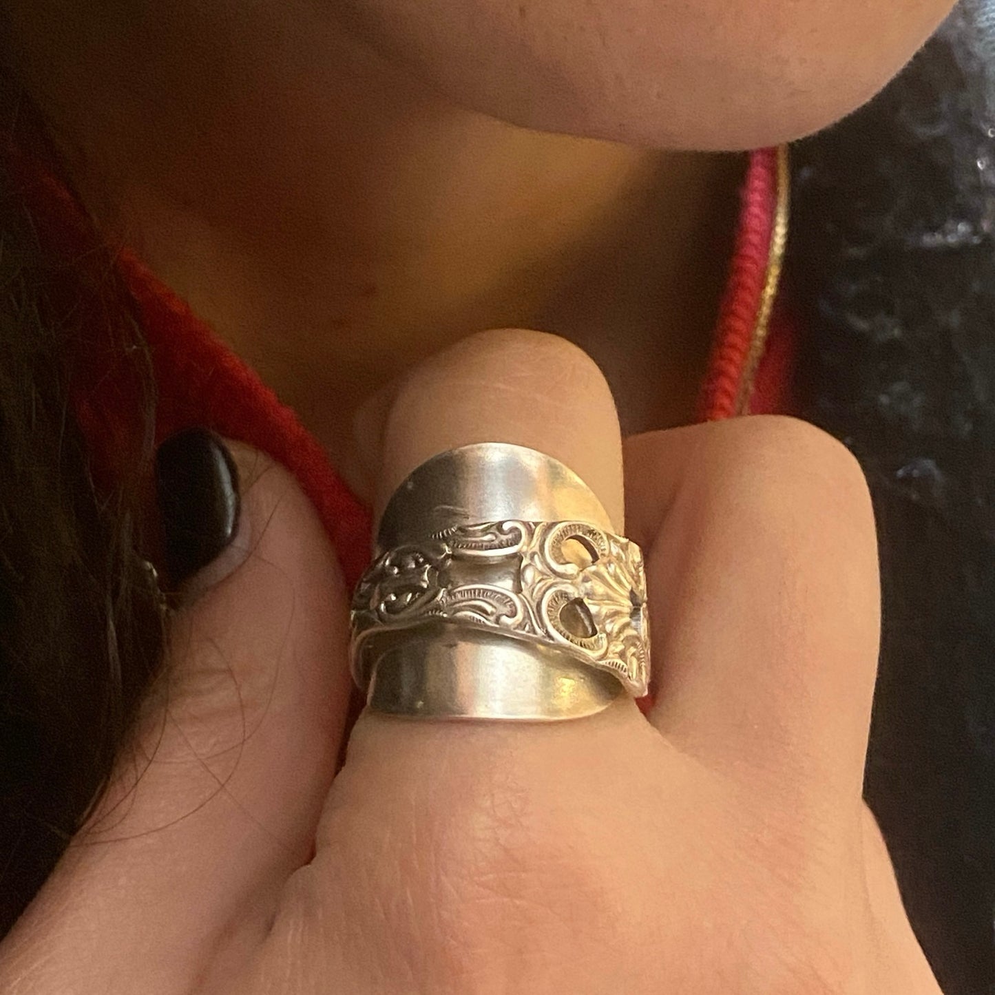 Anello Artigianale TRAFORATO Mod. INTERO  Realizzato con intero Antico Cucchiaino in Argento (Prima Metà del ’900)