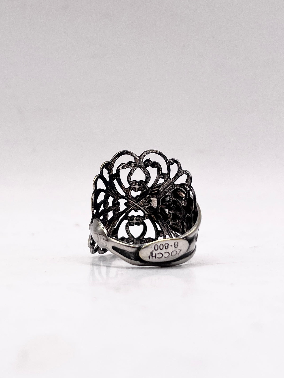 Anello Artigianale MERLETTO FIORITO Mod. PINZETTE Realizzato con Antica pinzetta in Argento (Prima Metà del ’900)