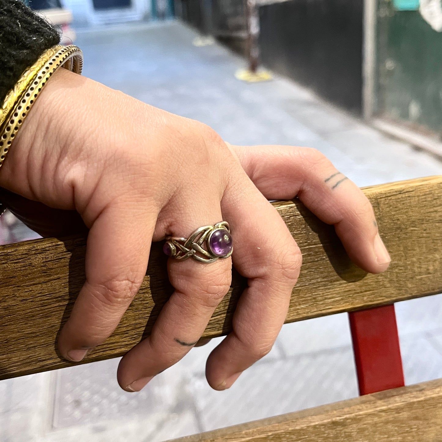 Anello Artigianale SPILLA CELTICA AMETISTA Mod. SPILLA Realizzato con Antica spilla in Argento (Prima Metà del ’900)