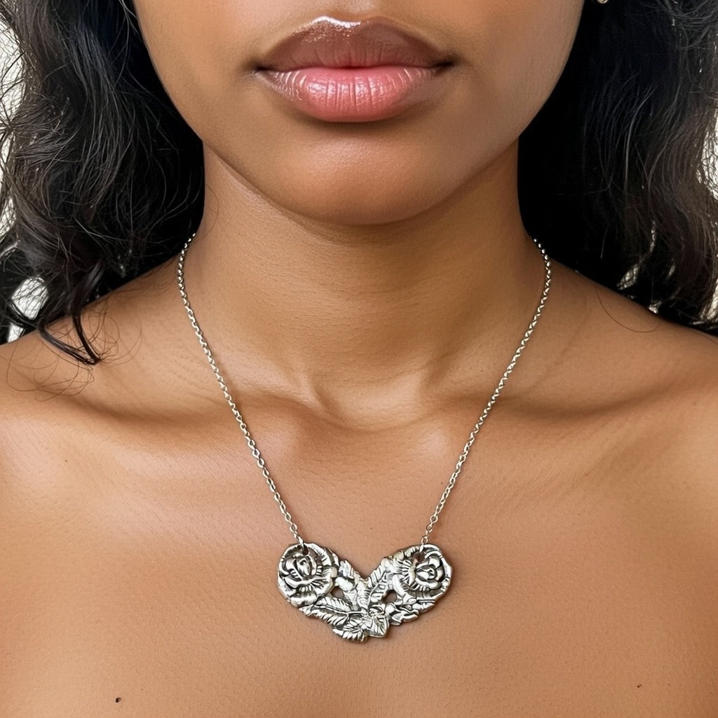 Pendente Artigianale Mod. CUORE SALDATO ROSA Realizzato con Antica Posata in Argento (Prima Metà del ’900)