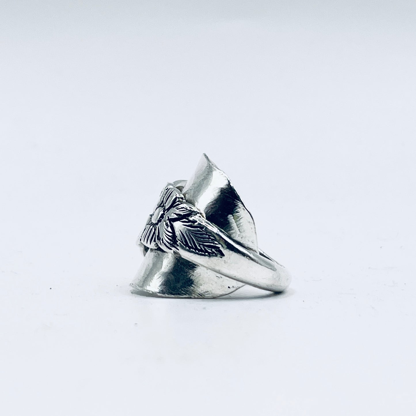 Anello Artigianale FIORE PERÙ Mod. INTERO MARTELLATO Realizzato con intero Antico Cucchiaino in Argento 925(Prima Metà del ’900)