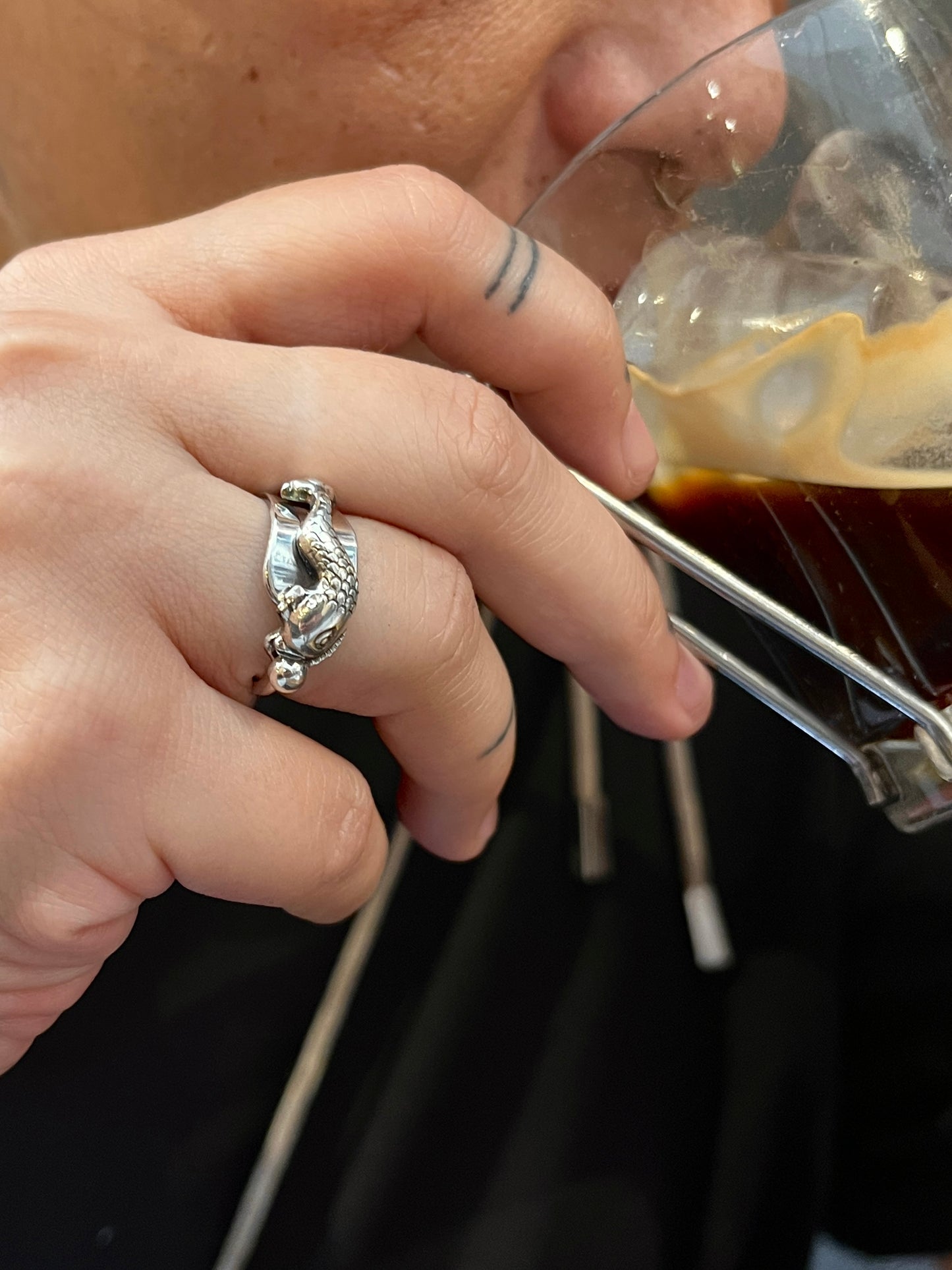 Anello Artigianale FEDINA/INTERO/SPIRALE DELFINO ARALDICO  Realizzato con Antica posata (Prima Metà del ’900)