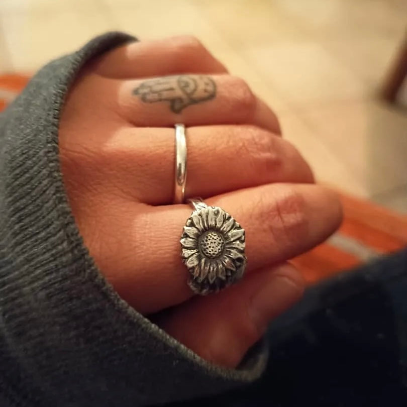 Anello Artigianale GIRASOLE Mod. CLASSICO  Realizzato con Antica posata in Argento (Prima Metà del ’900)