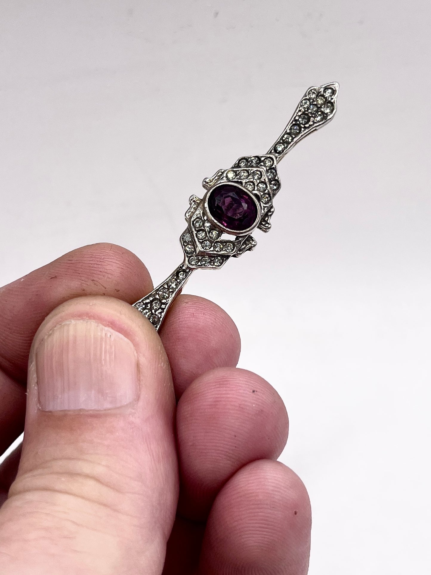 Anello Artigianale ALI Mod. SPILLA AMETISTA Realizzato con Antica spilla in Argento (Prima Metà del ’900)
