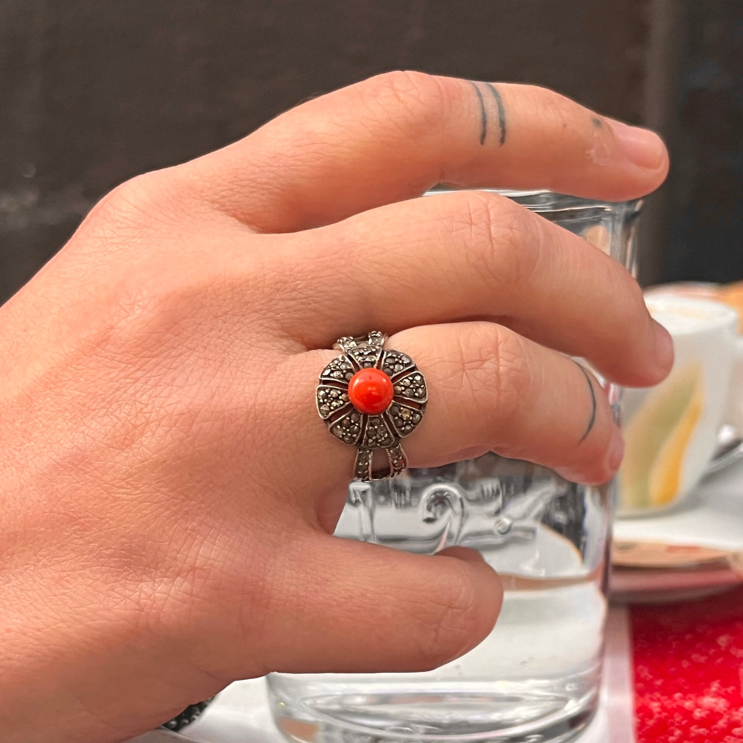 Anello Artigianale SPILLA CORALLO Mod. SPILLA Realizzato con Antica spilla in Argento (Prima Metà del ’900)