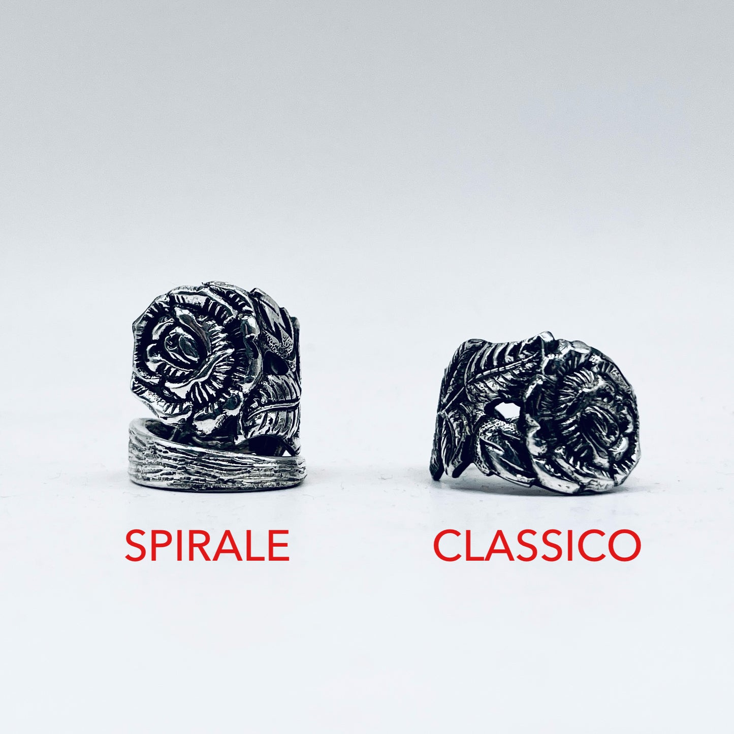 Anello Artigianale ROSA GRANDE Mod. SPIRALE/CLASSICO  Realizzato con Antica posata in Argento (Prima Metà del ’900)