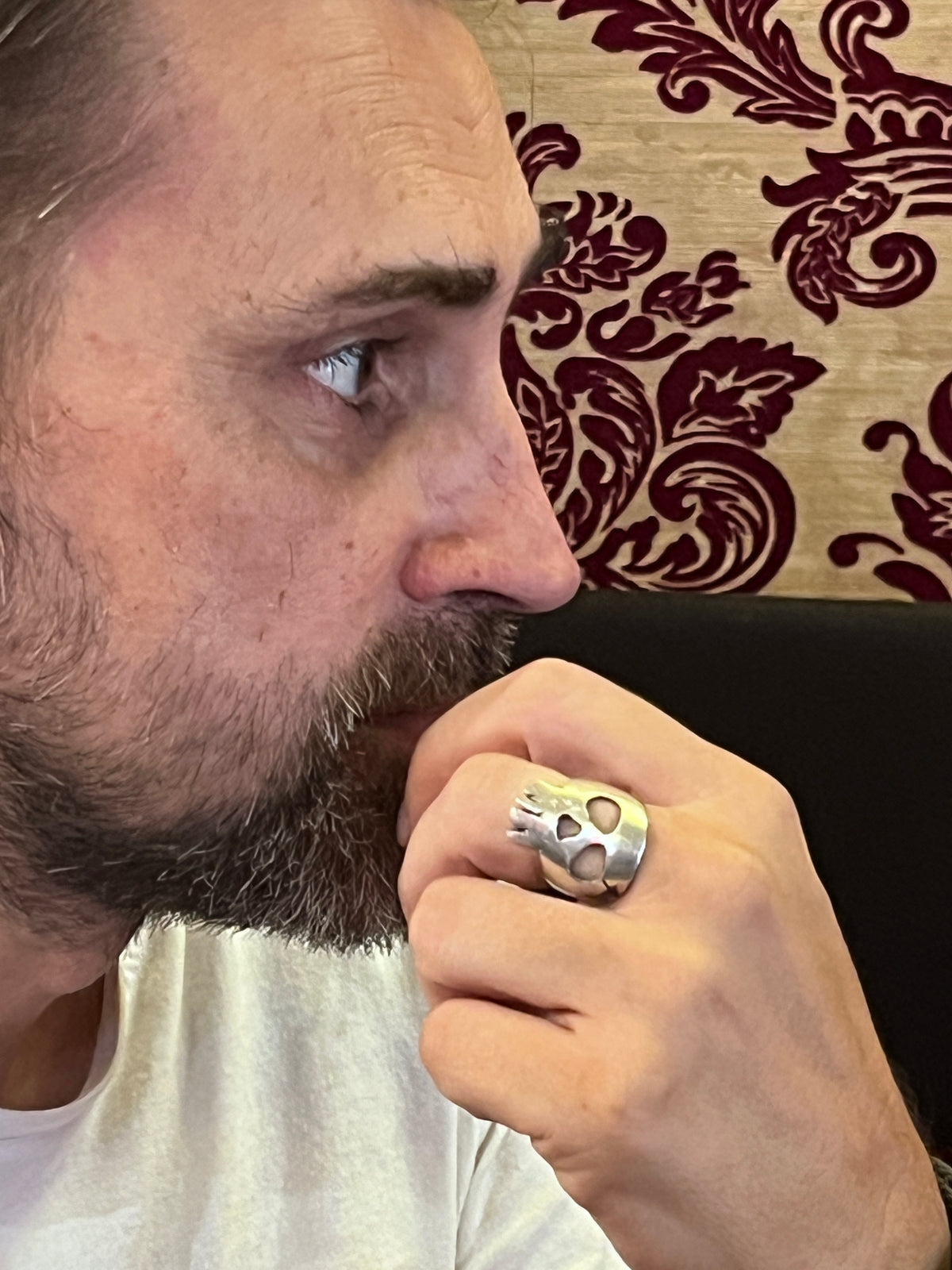 Anello Teschio Paletta ricavato da una posata antica in argento 800 – vista 2