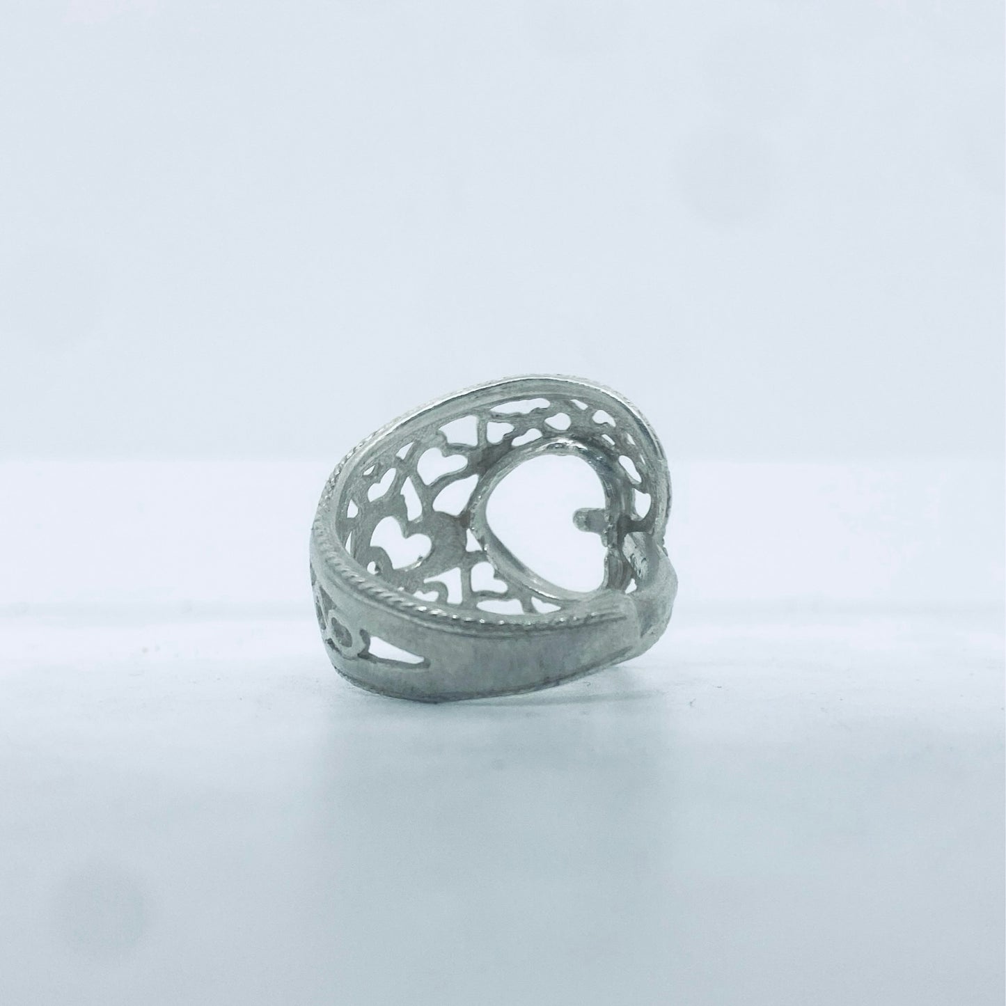 Anello Artigianale CUORI TRAFORATI Mod. CLASSICO/SPIRALE  Realizzato con Antica posata in Argento (Prima Metà del ’900)