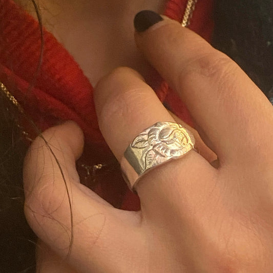 Anello Artigianale ROSA  Mod. CLASSICO  Realizzato con Antica posata in Argento (Prima Metà del ’900)