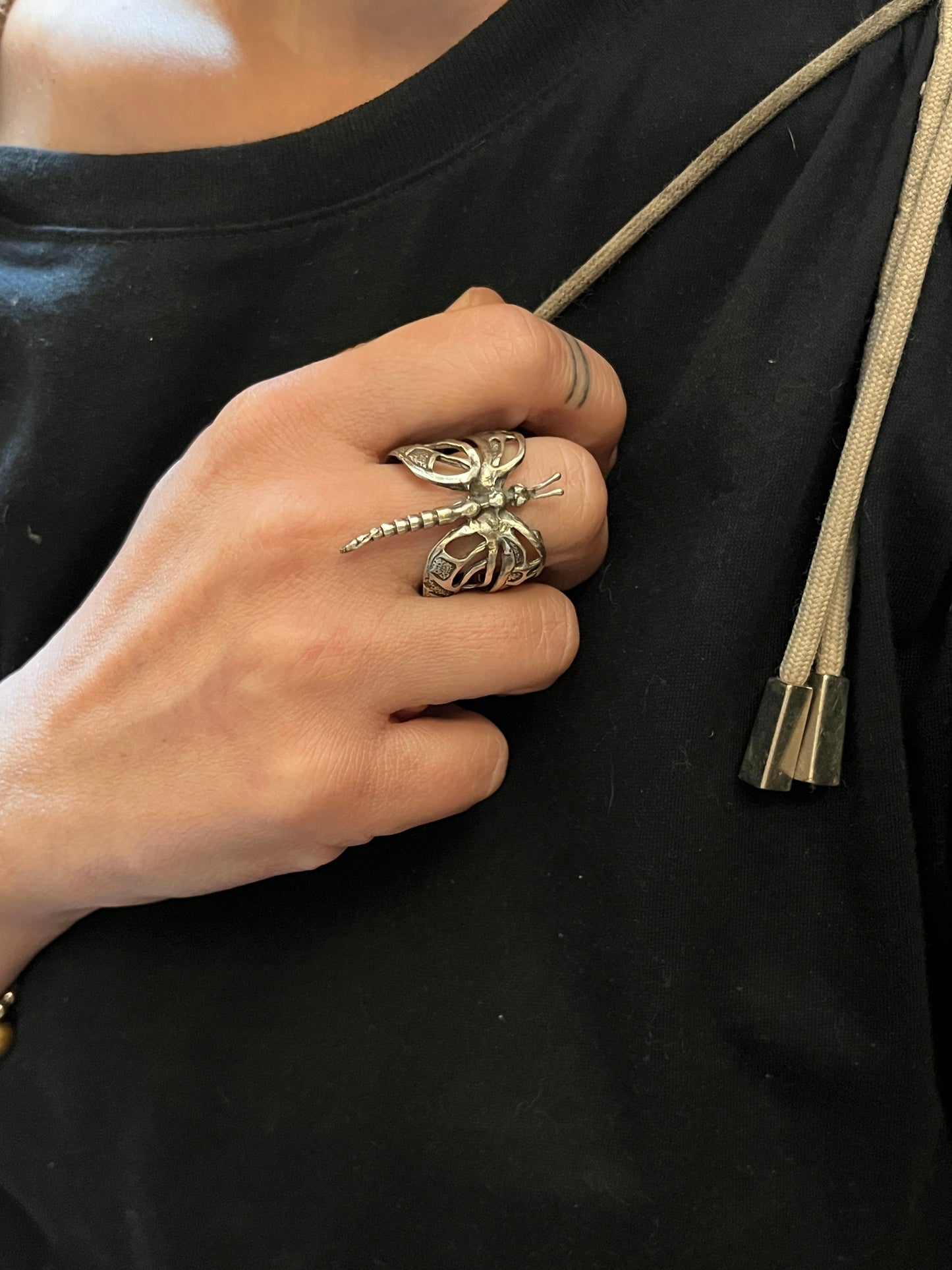 Anello Artigianale LIBELLULA Mod. SPILLA Realizzato con Antica spilla in Argento (Prima Metà del ’900)