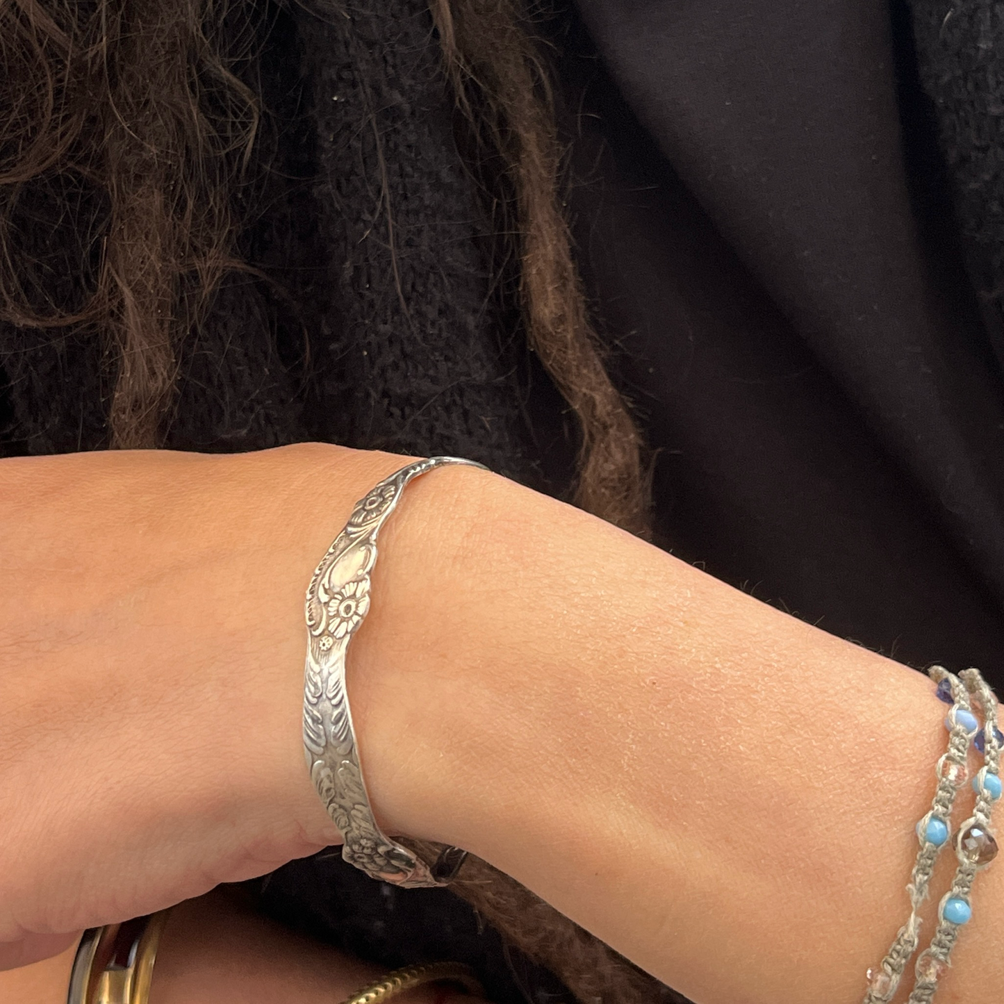 Bracciale Artigianale Mod. PINZETTA ZUCCHERO  Realizzato con Antica posata in Argento (Prima Metà del ’900)