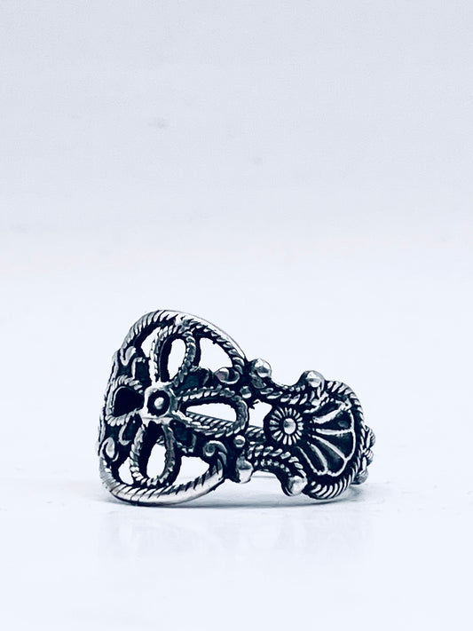 Anello Artigianale QUADRIFOGLIO Mod. CLASSICO  Realizzato con intero Antico Cucchiaino in Argento 800(Prima Metà del ’900)