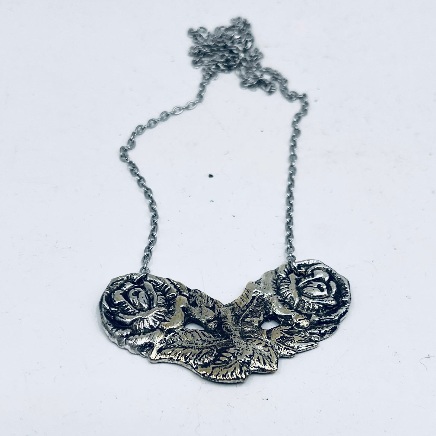 Pendente Artigianale Mod. CUORE SALDATO ROSA Realizzato con Antica Posata in Argento (Prima Metà del ’900)