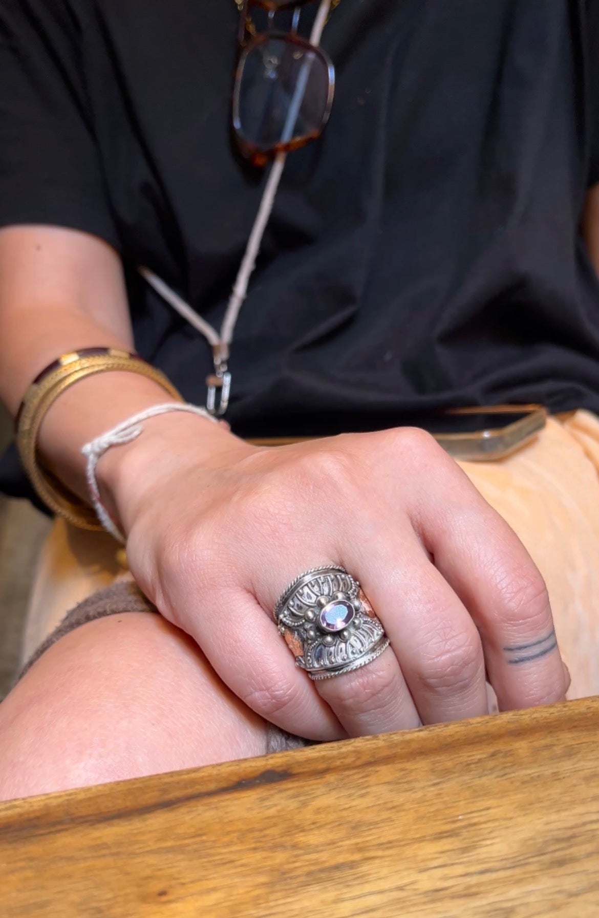 Anello Artigianale SGUARDO Mod. SPILLA AMETISTA Realizzato con Antica spilla in Argento (Prima Metà del ’900)