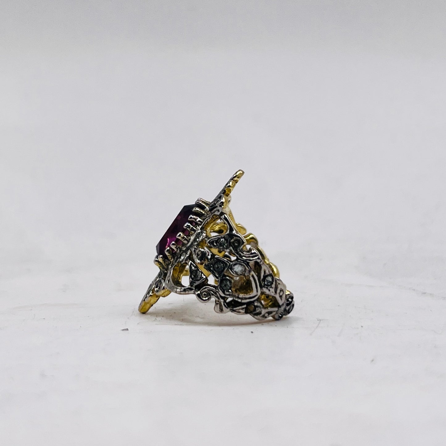 Anello Artigianale SPILLA AMETISTA Mod. SPILLA Realizzato con Antica spilla in Argento (Prima Metà del ’900)