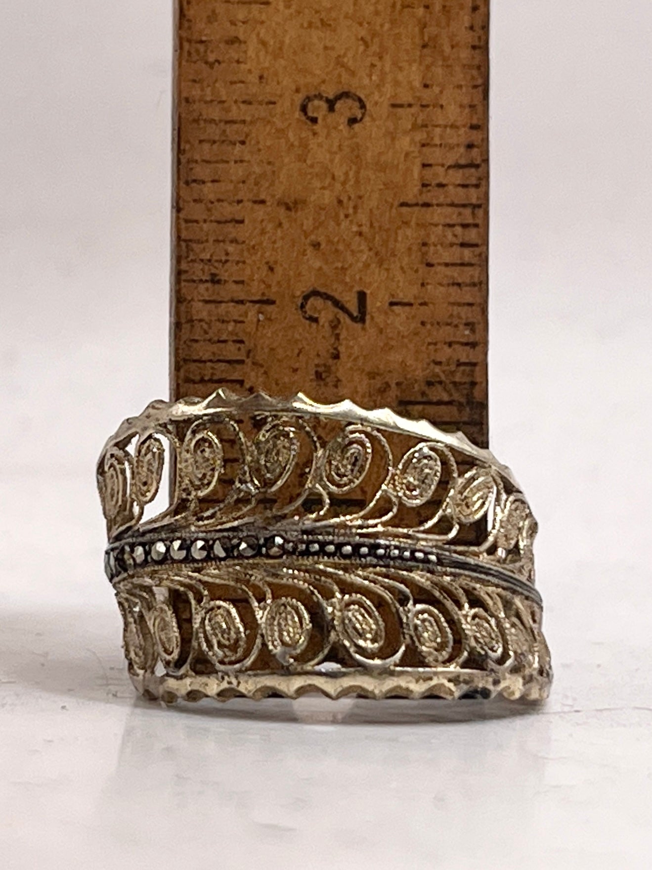 Anello Artigianale SPILLA FELCE Mod. SPILLA FILIGRANA e MARCASSITI Realizzato con Antica spilla in Argento (Prima Metà del ’900)