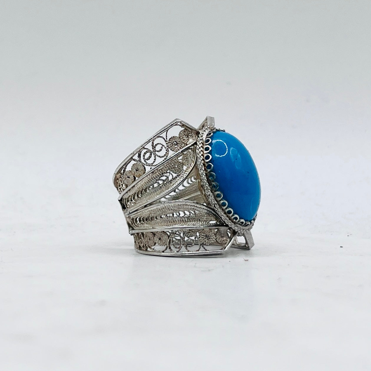 Anello Artigianale SPILLA TURCHESE Mod. SPILLA Realizzato con Antica spilla in Argento (Prima Metà del ’900)