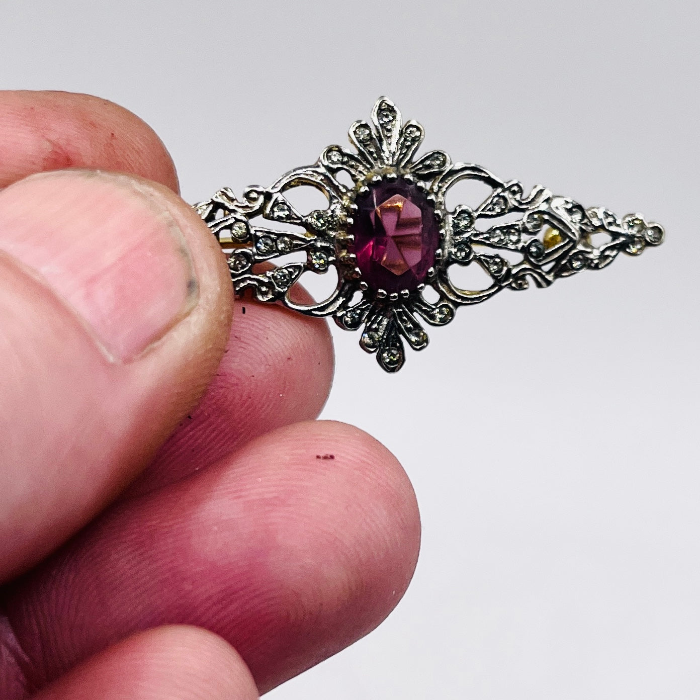 Anello Artigianale SPILLA AMETISTA Mod. SPILLA Realizzato con Antica spilla in Argento (Prima Metà del ’900)