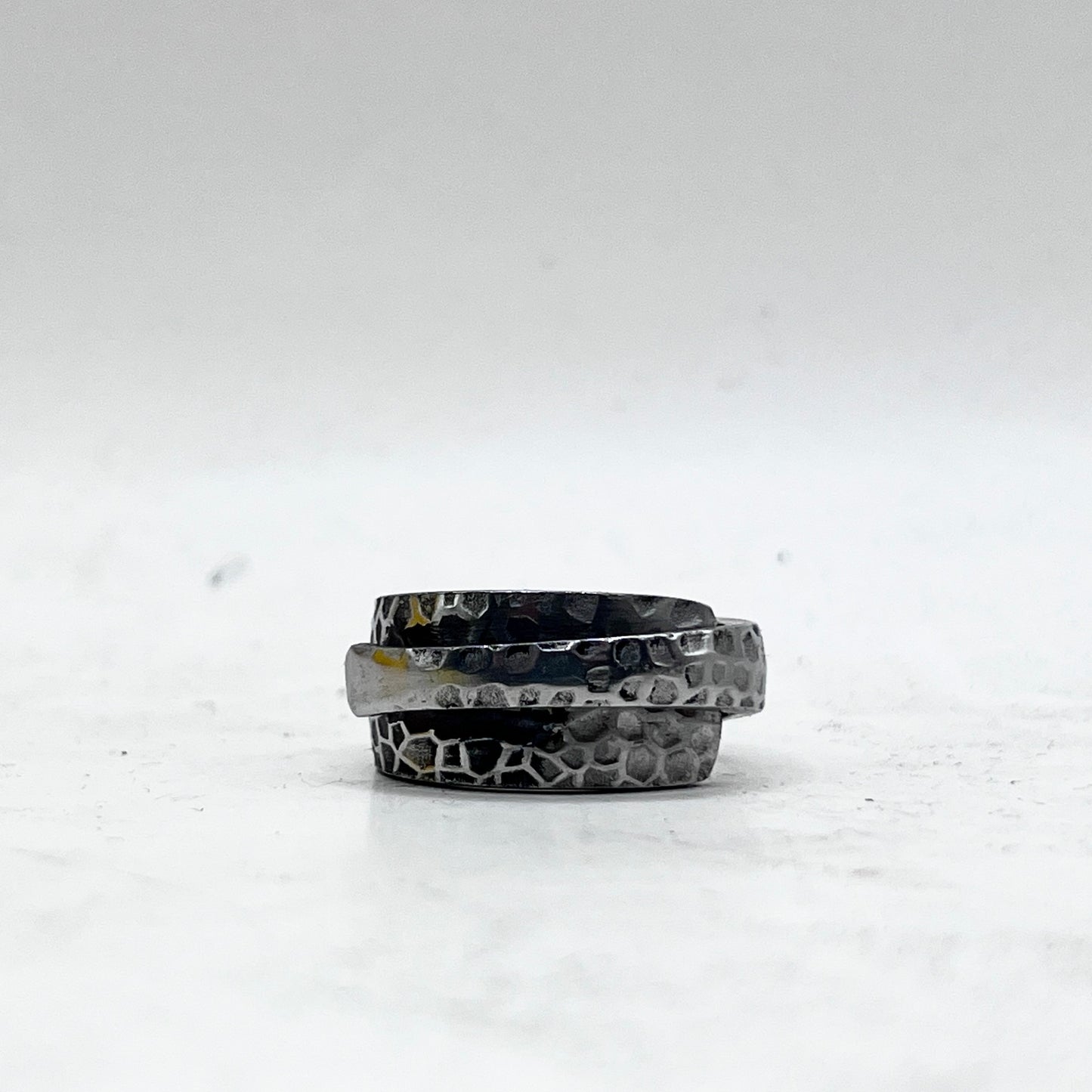 Anello Artigianale Mod. CLASSICO/SPIRALE/SOVRAPPOSTO PITONATO  Realizzato con Forchettina in ACCIAIO