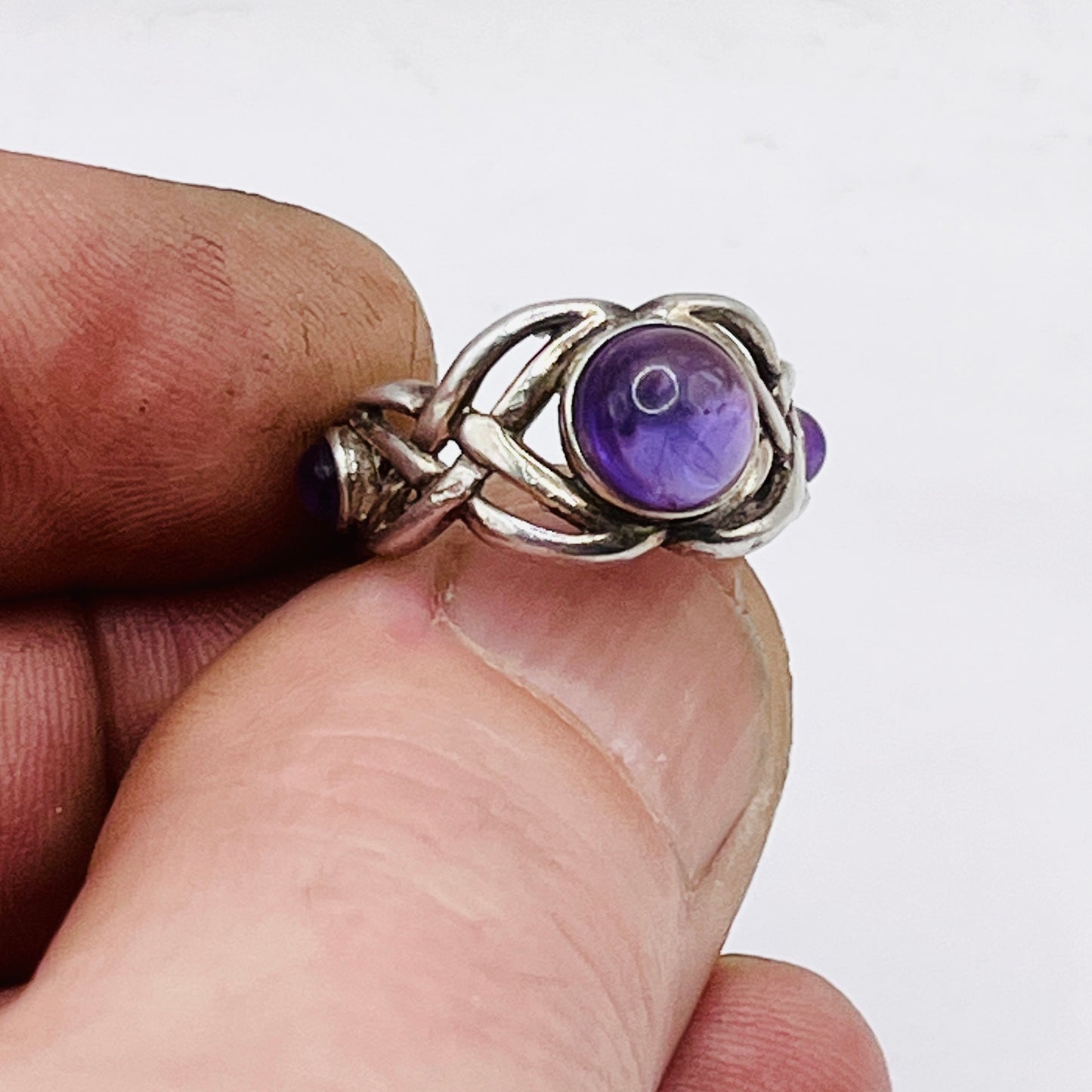 Anello Artigianale SPILLA CELTICA AMETISTA Mod. SPILLA Realizzato con Antica spilla in Argento (Prima Metà del ’900)