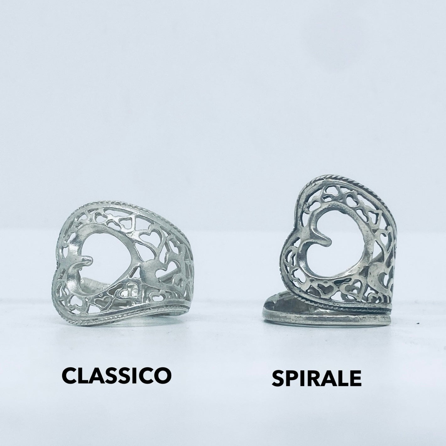 Anello Artigianale CUORI TRAFORATI Mod. CLASSICO/SPIRALE  Realizzato con Antica posata in Argento (Prima Metà del ’900)