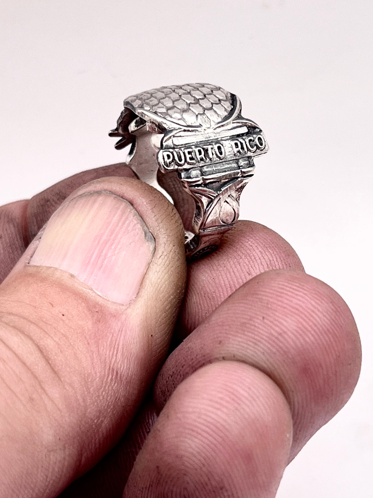 Anello Ananas Puerto Rico ricavato da una posata antica in lega d’argento – vista 3