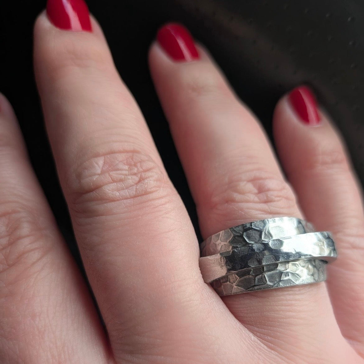 Anello Artigianale Mod. CLASSICO/SPIRALE/SOVRAPPOSTO PITONATO  Realizzato con Forchettina in ACCIAIO