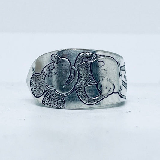 Anello Artigianale MICKEY MOUSE Mod. CLASSICO  Realizzato con Antica posata in Argento (Prima Metà del ’900)