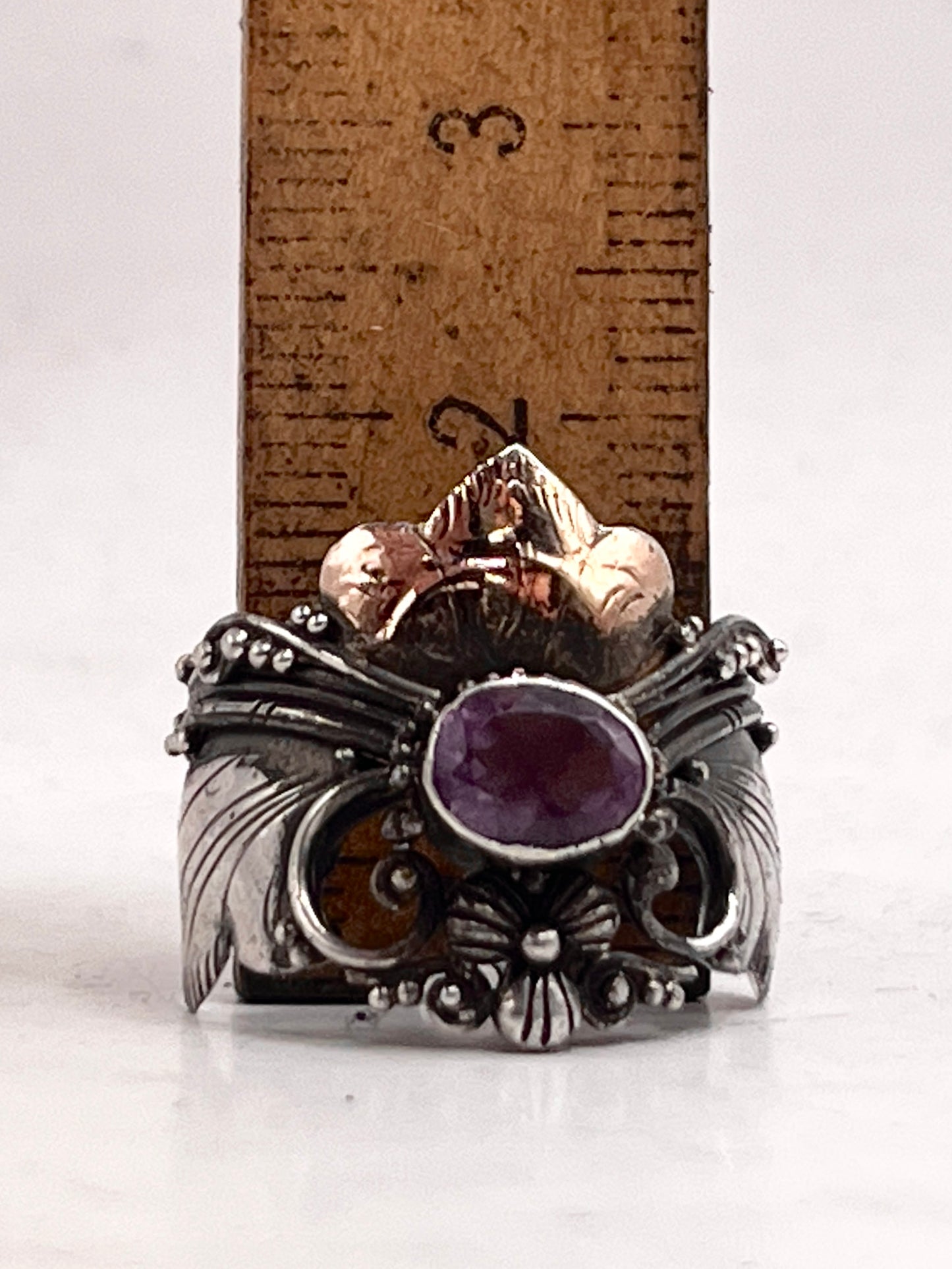 Anello Artigianale SAILOR MOON Mod. SPILLA AMETISTA Realizzato con Antica spilla in Argento (Prima Metà del ’900)