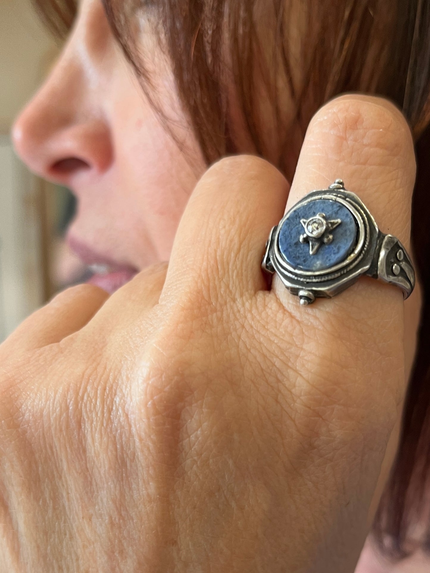 Anello Artigianale SPILLA ROSA DEI VENTI  Mod. SPILLA Realizzato con Antica spilla in Argento (Prima Metà del ’900)