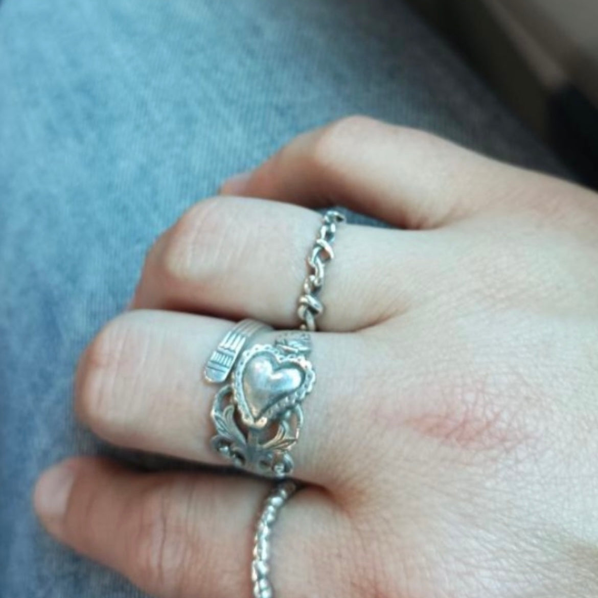 Anello Artigianale CUORE SACRO Mod. CLASSICO/SPIRALE Realizzato con Antica posata in Argento (Prima Metà del ’900)