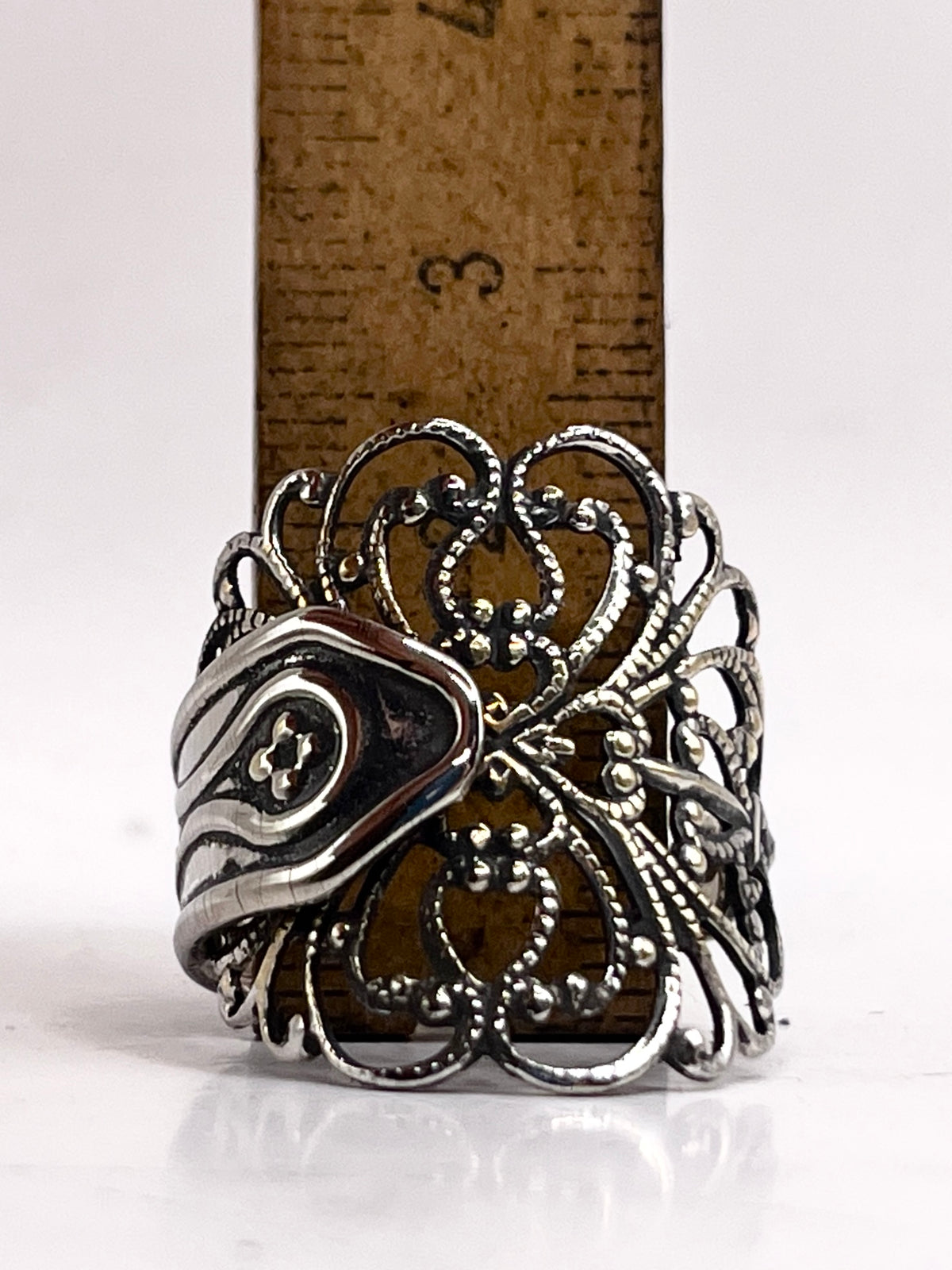Anello Artigianale MERLETTO FIORITO Mod. PINZETTE Realizzato con Antica pinzetta in Argento (Prima Metà del ’900)