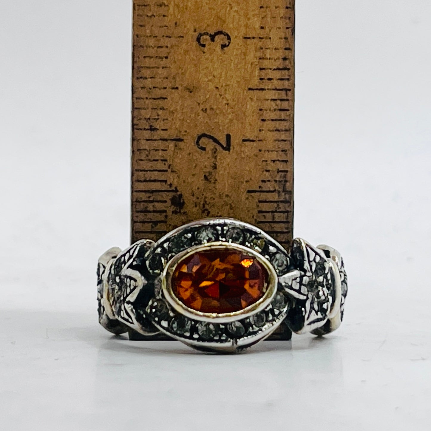 Anello Artigianale SPILLA QUARZO CITRINO Mod. SPILLA Realizzato con Antica spilla in Argento (Prima Metà del ’900)