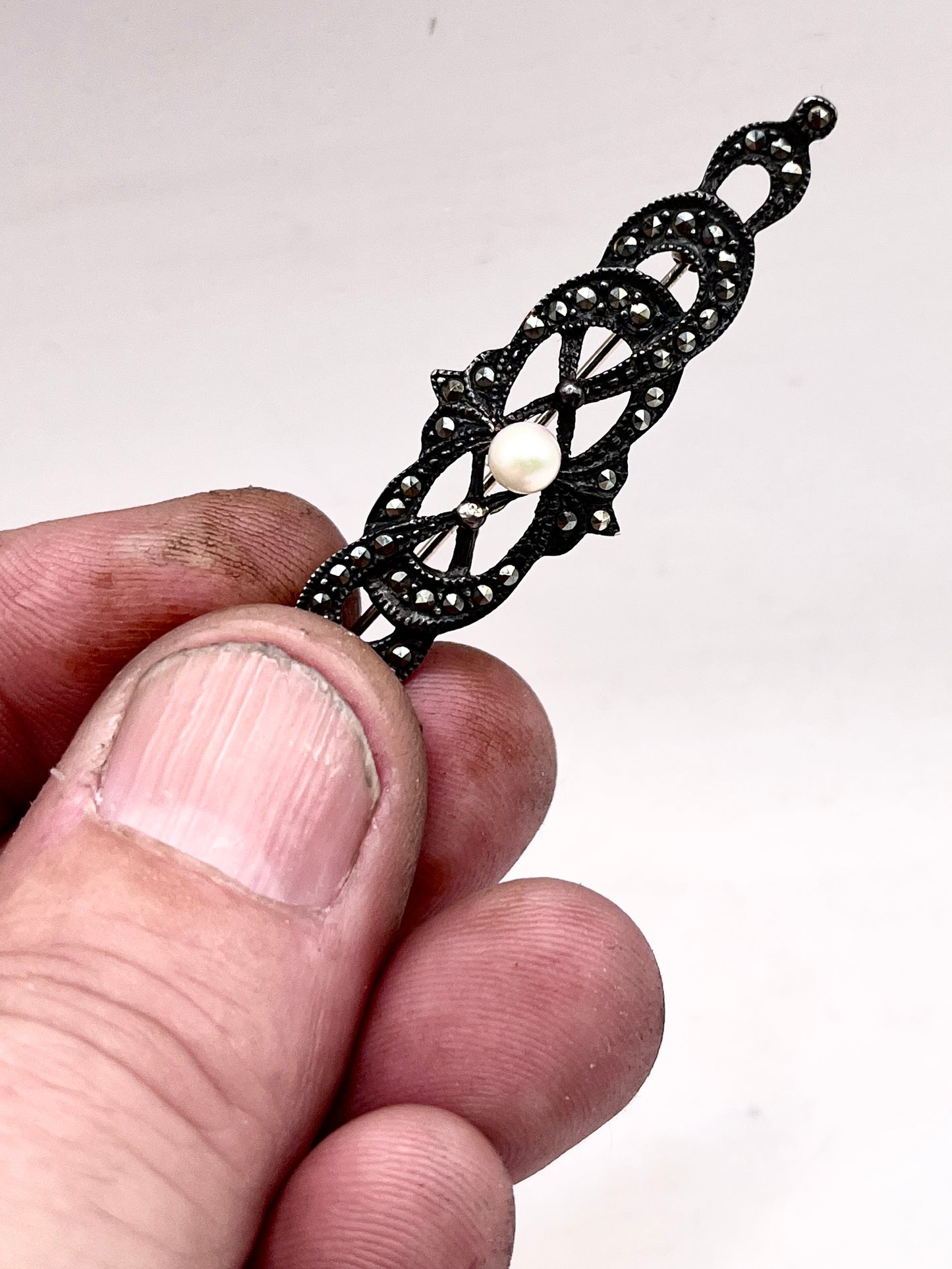 Anello Artigianale SPILLA LUNA PIENA Mod. SPILLA PERLA Realizzato con Antica spilla in Argento (Prima Metà del ’900)