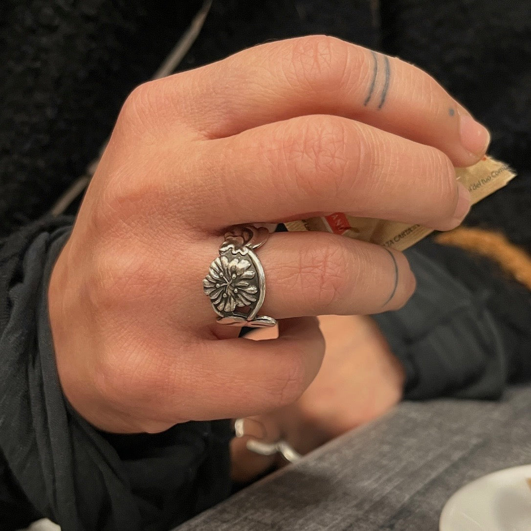 Anello Artigianale FIORDALISO FINLANDESE  Mod. SPIRALE/CLASSICO Realizzato con Antica posata (Prima Metà del ’900)