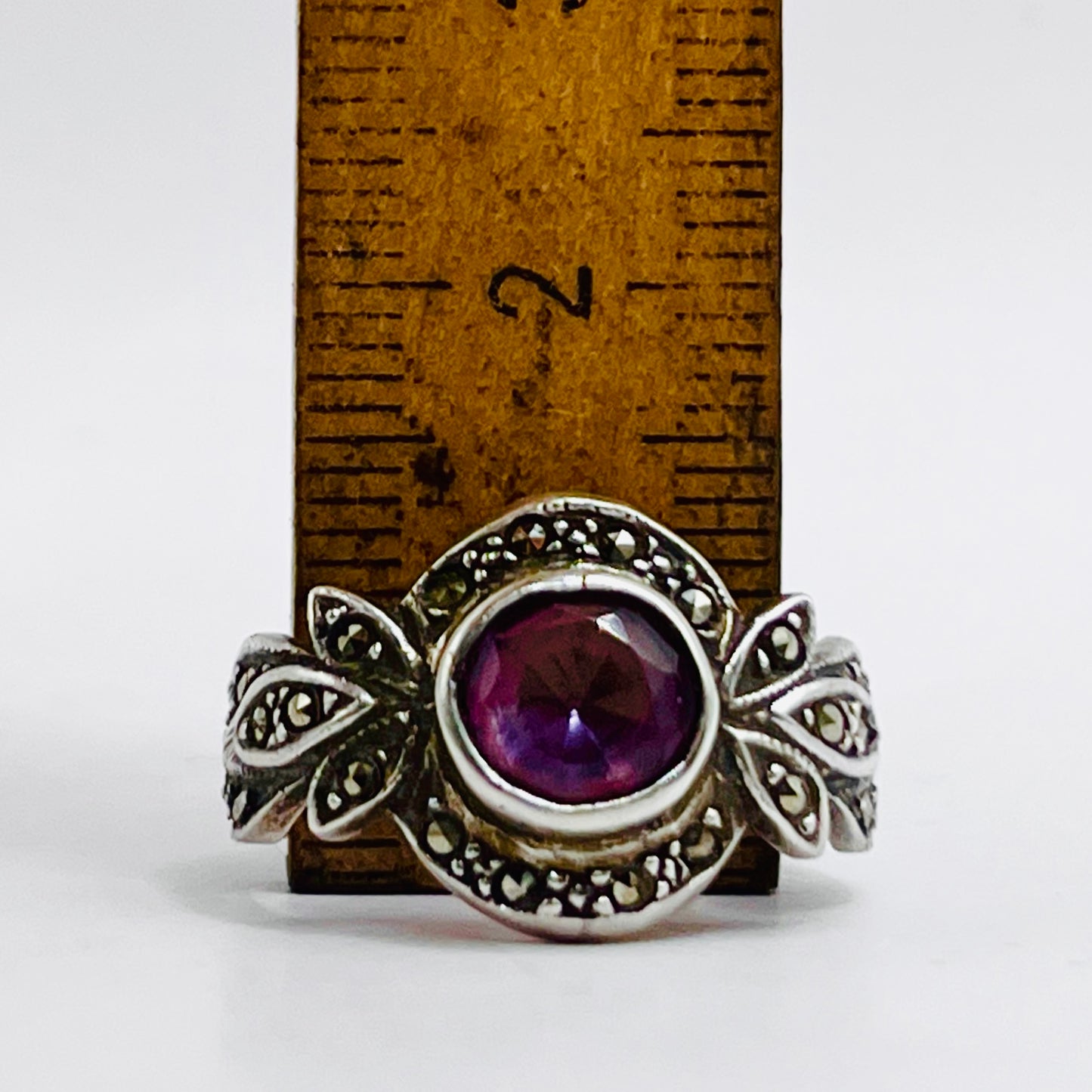 Anello Artigianale SPILLA AMETISTA MARCASSITE Mod. SPILLA Realizzato con Antica spilla in Argento (Prima Metà del ’900)