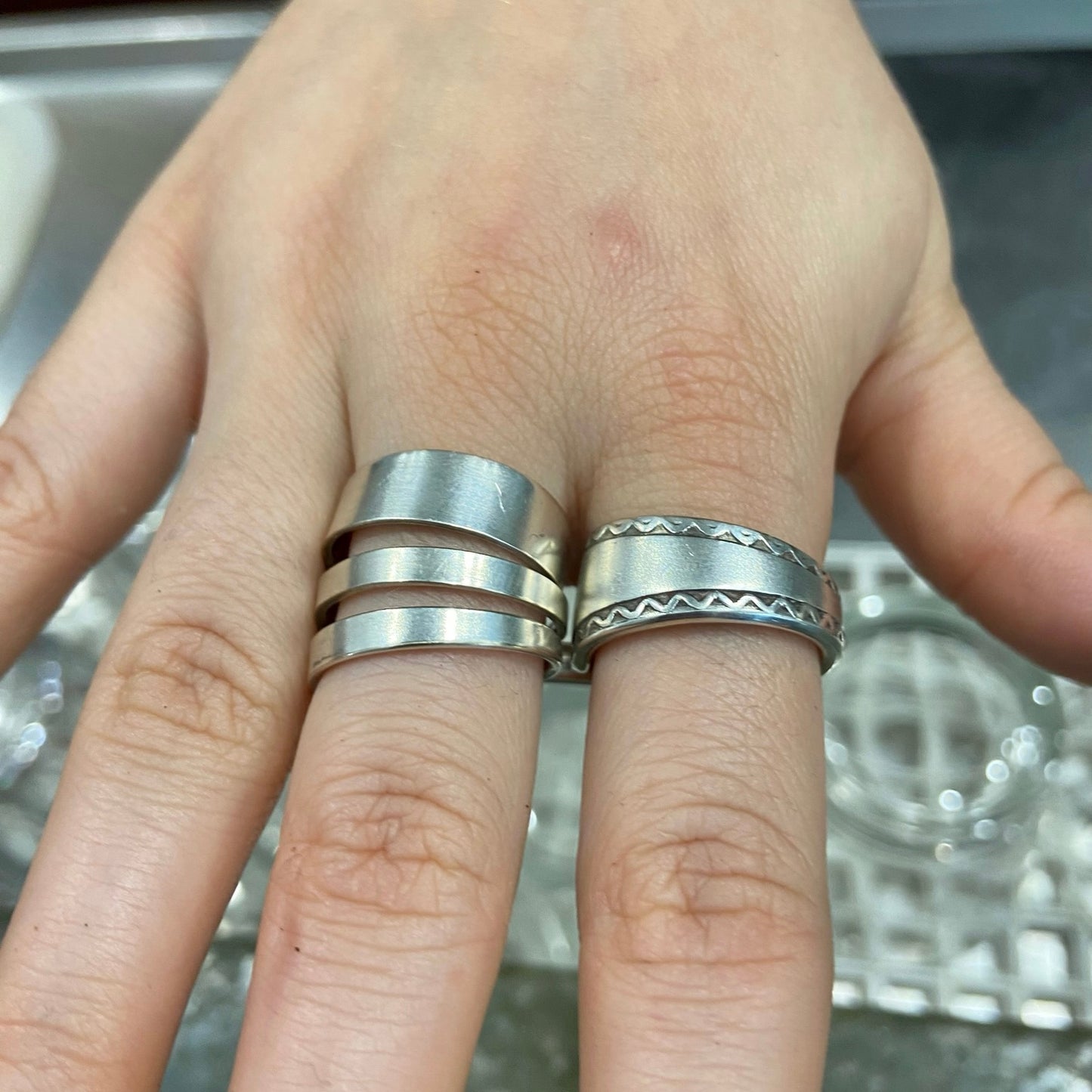 Anello Artigianale Mod. FORCHETTINA DOPPIA Realizzato con intera antica forchettina in Argento (Prima Metà del ’900)