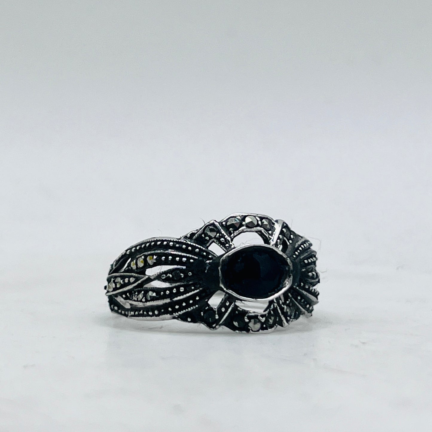 Anello Artigianale SPILLA ONICE MARCASSITE Mod. SPILLA Realizzato con Antica spilla in Argento (Prima Metà del ’900)