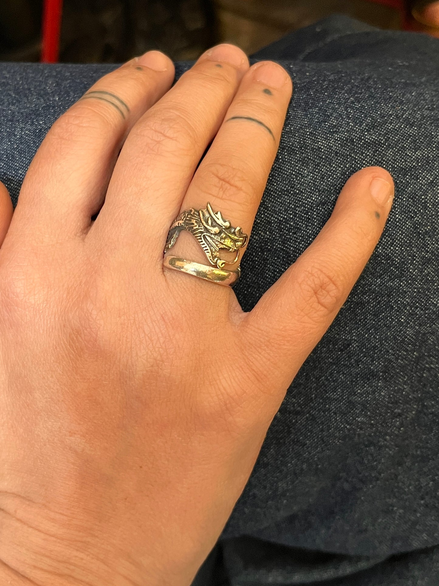 Anello Artigianale DRAGONE CINESE Mod. SPIRALE  Realizzato con  Antica posata in Argento (Prima Metà del ’900)